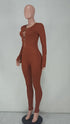 Women's Sexy Solid Color Metal Chain Long Sleeve Jumpsuit